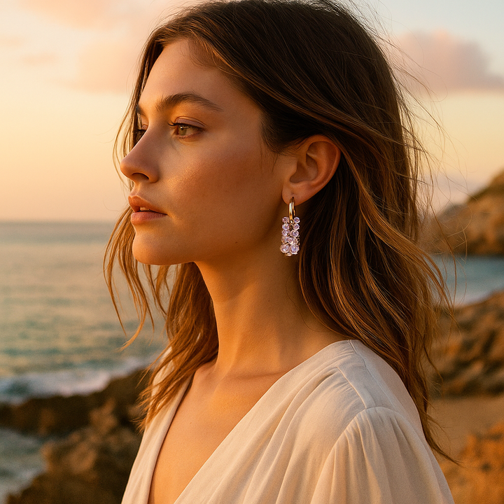 Perle | Boucles d'oreilles avec pierres lilas