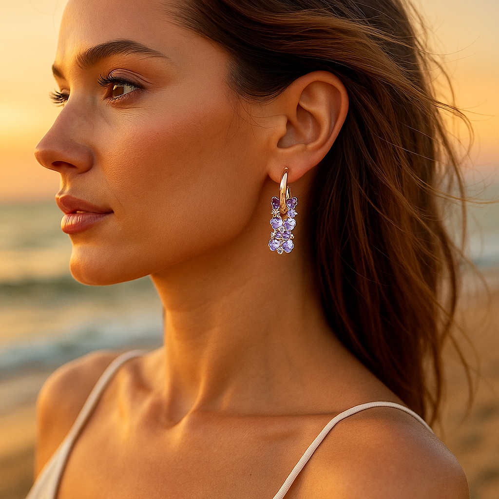 Perle | Boucles d'oreilles avec pierres lilas