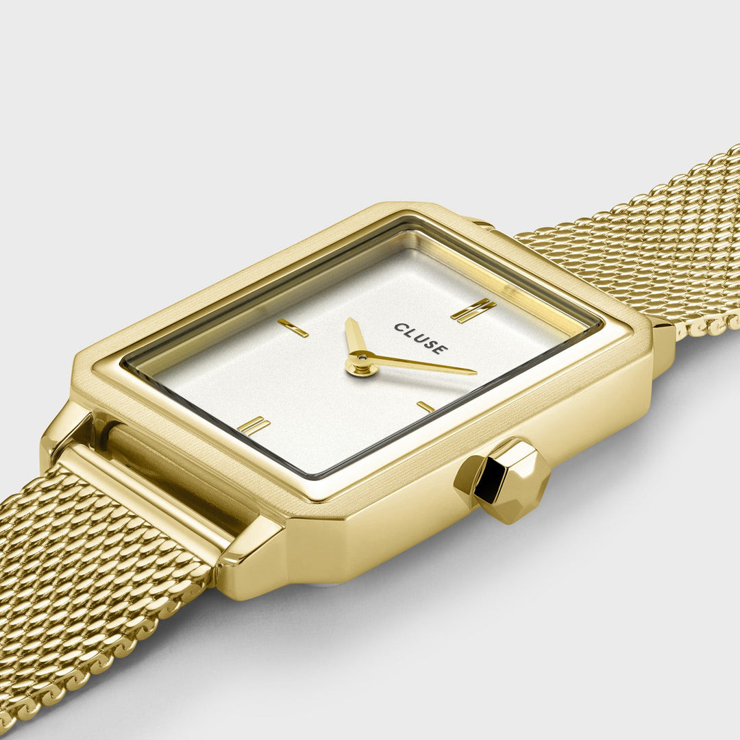 Montre Fluette Maille Blanche, Couleur Or