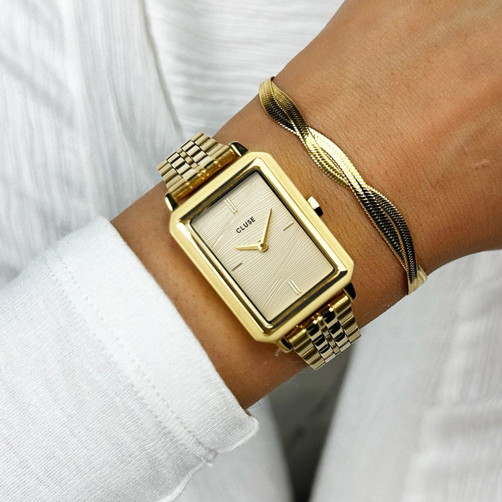 Montre Fluette Acier, Texture Sable Couleur Or Plein