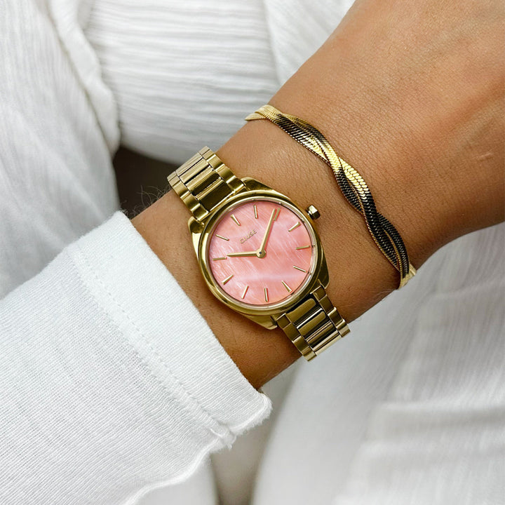 Montre Mini Féroce en Acier, Perle Abricot, Couleur Or