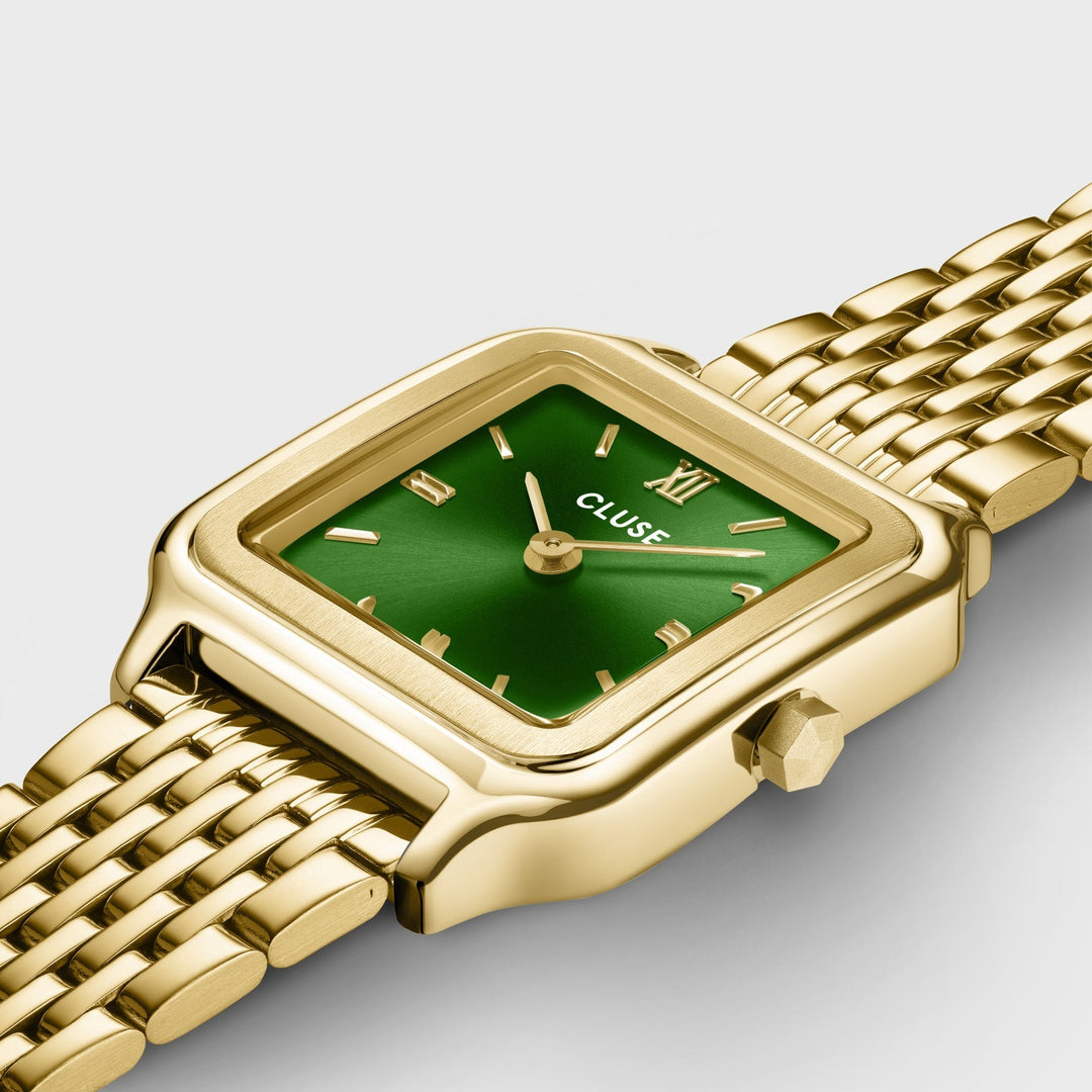 Montre Gracieuse Petite Double Acier, Vert Forêt, Couleur Or