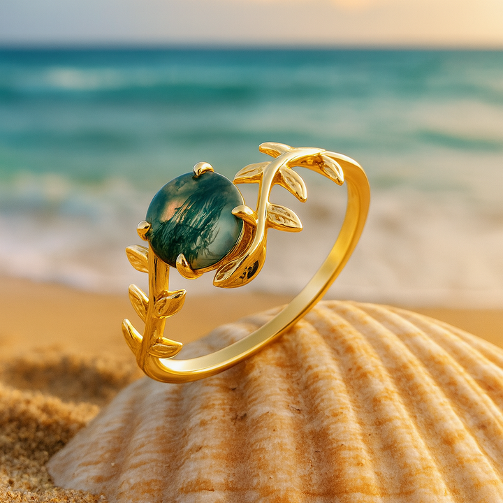 Émeraude Vent – Bague feuillage aux nuances vertes