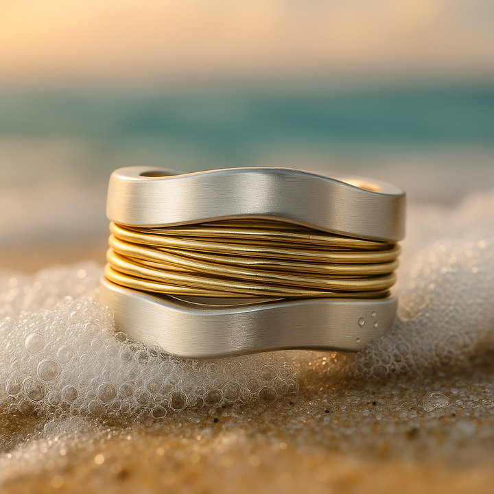Bague en fils argentés et dorés