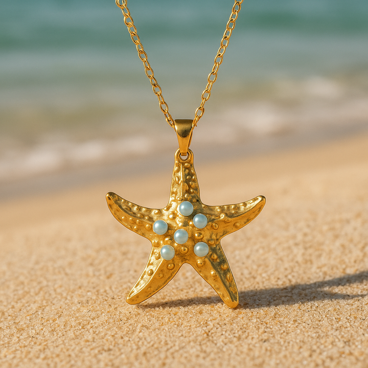 Collier en Opale Bleue Étoile de Mer Éclatante