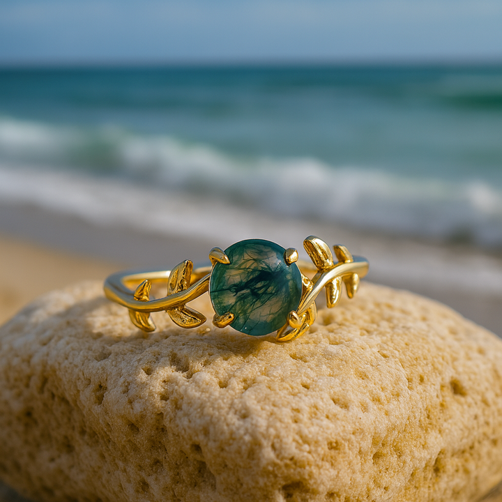 Émeraude Vent – Bague feuillage aux nuances vertes