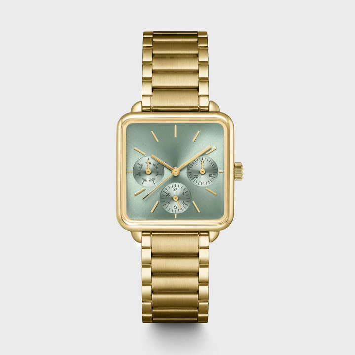 La montre multifonction Tétragone en acier, vert sauge, couleur or