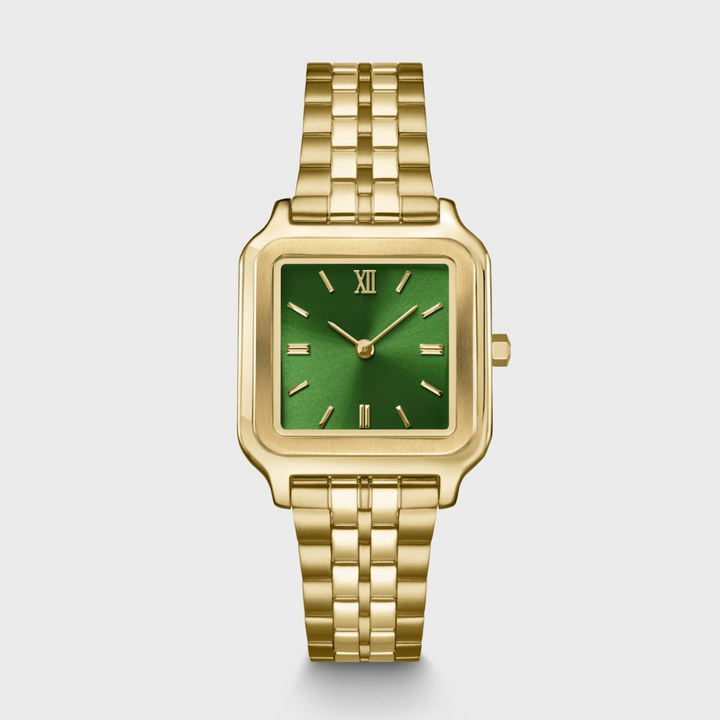 Montre Gracieuse Acier, Vert Forêt, Couleur Or