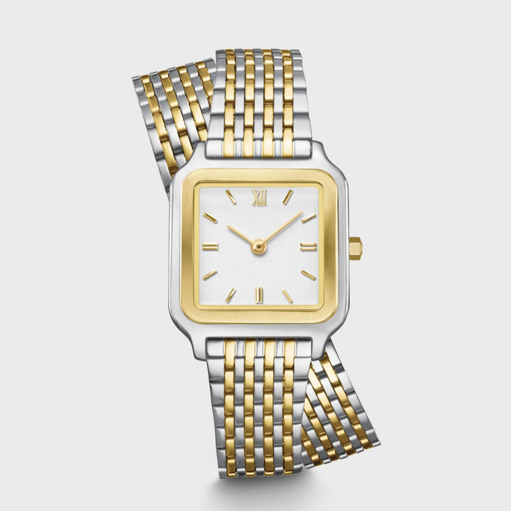 Gracieuse Petite Montre Double Acier, Blanc, Bicolore