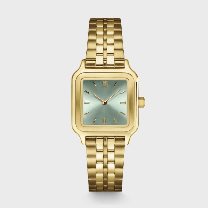 Montre Petite Gracieuse en Acier, Vert Sauge, Couleur Or