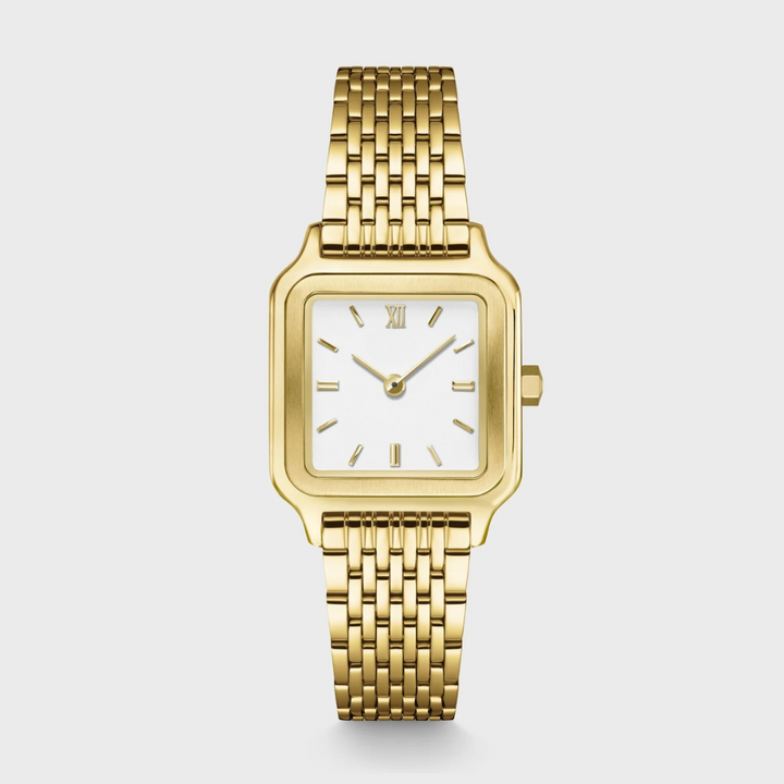 Montre Petite Gracieuse en Acier, Couleur Blanche et Dorée