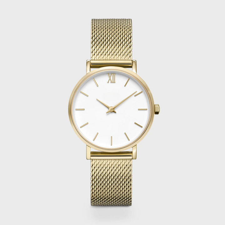 Montre Minuit Mesh, Blanc, Couleur Or