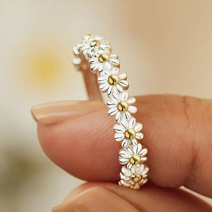 Bague Marguerite Ajustable et Émaillée à la Main