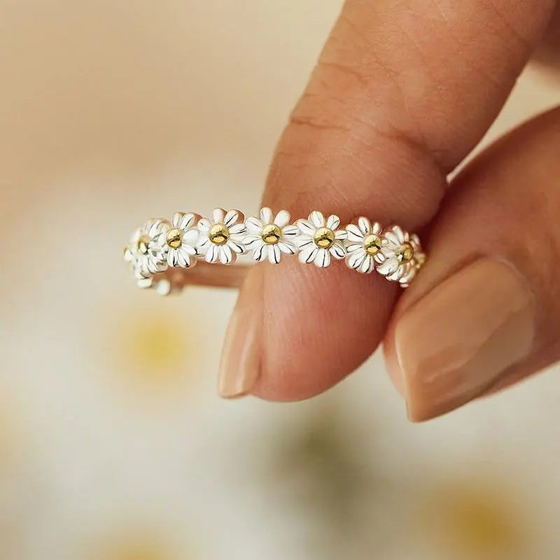 Bague Marguerite Ajustable et Émaillée à la Main