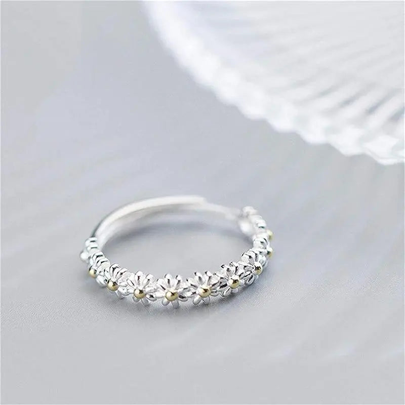 Bague Marguerite Ajustable et Émaillée à la Main
