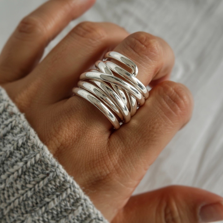 Bliss – Bague vintage en argent superposé, design épais