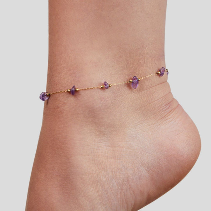 Bracelet de cheville en pierres d'améthyste