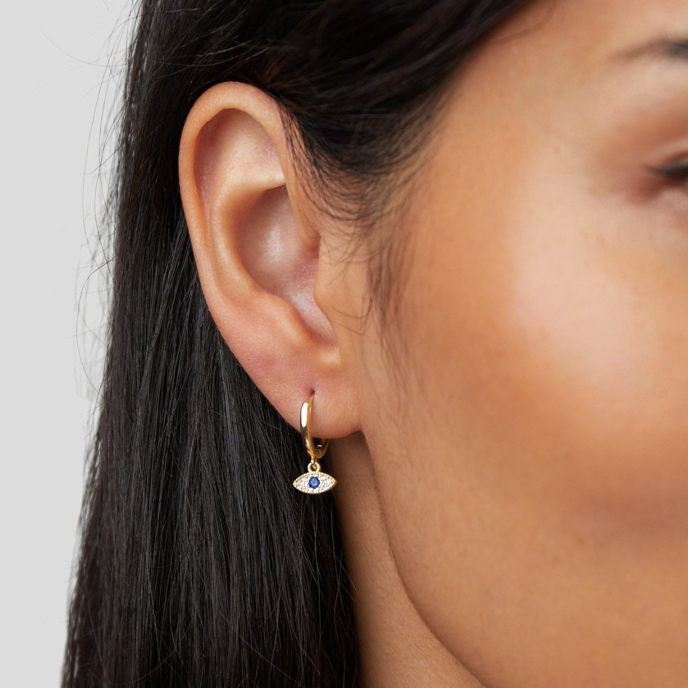 Pendantes d'oreilles avec motif œil bleu