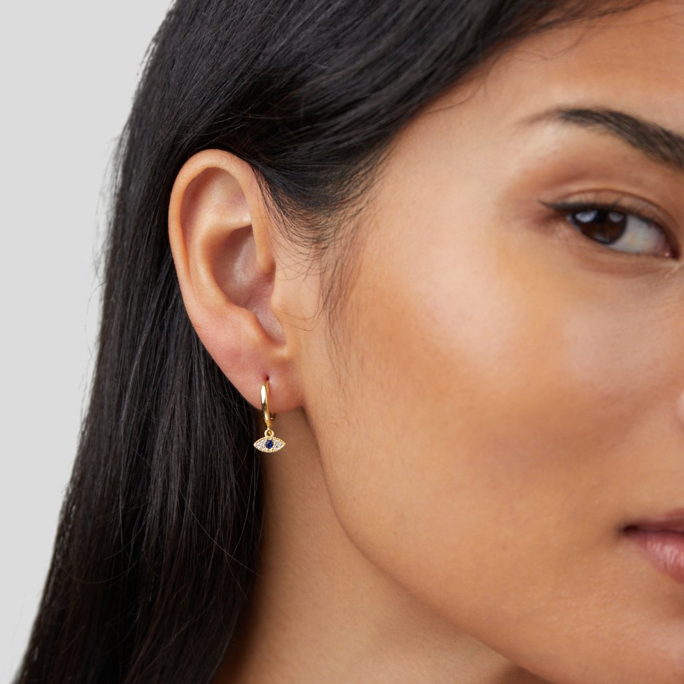 Pendantes d'oreilles avec motif œil bleu