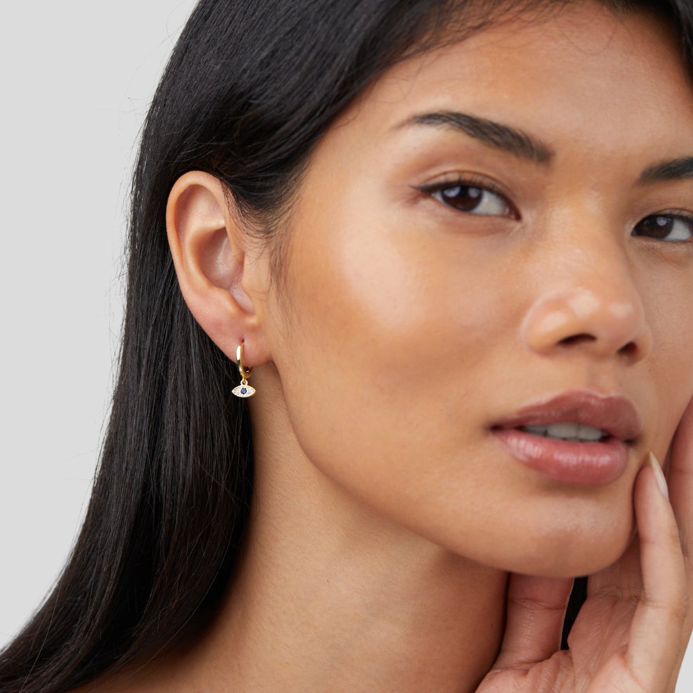 Pendantes d'oreilles avec motif œil bleu