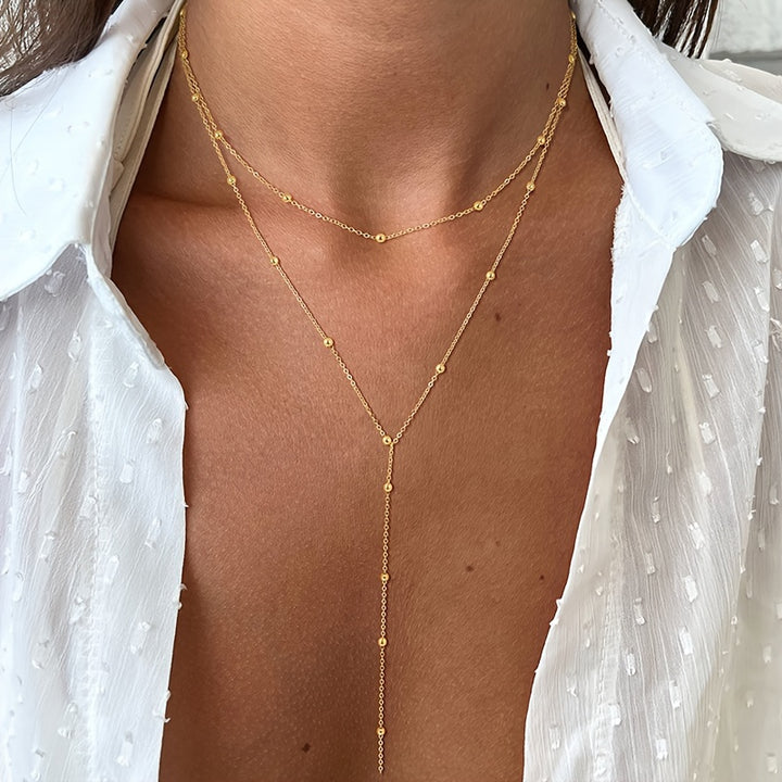 Perles en Duo – Collier à Pampilles en Perles de Riz