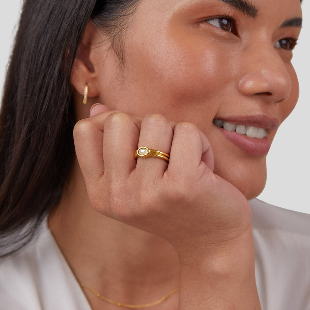 Bague chunky avec perles dorées
