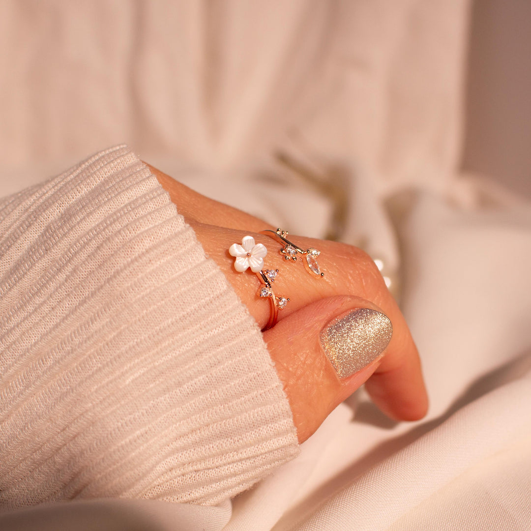 Birth Flower Ring – Sakura & Mother of Pearl Elegance