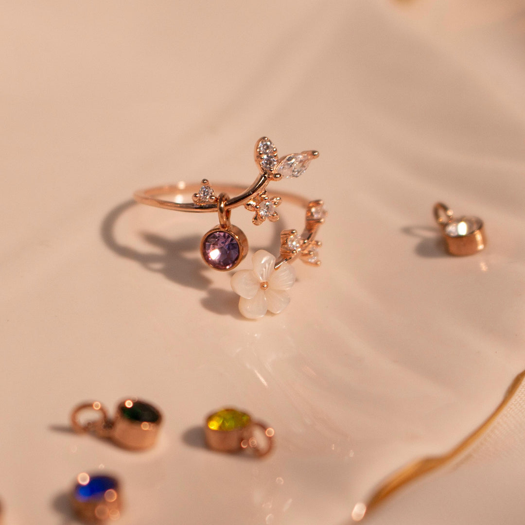 Birth Flower Ring – Sakura & Mother of Pearl Elegance