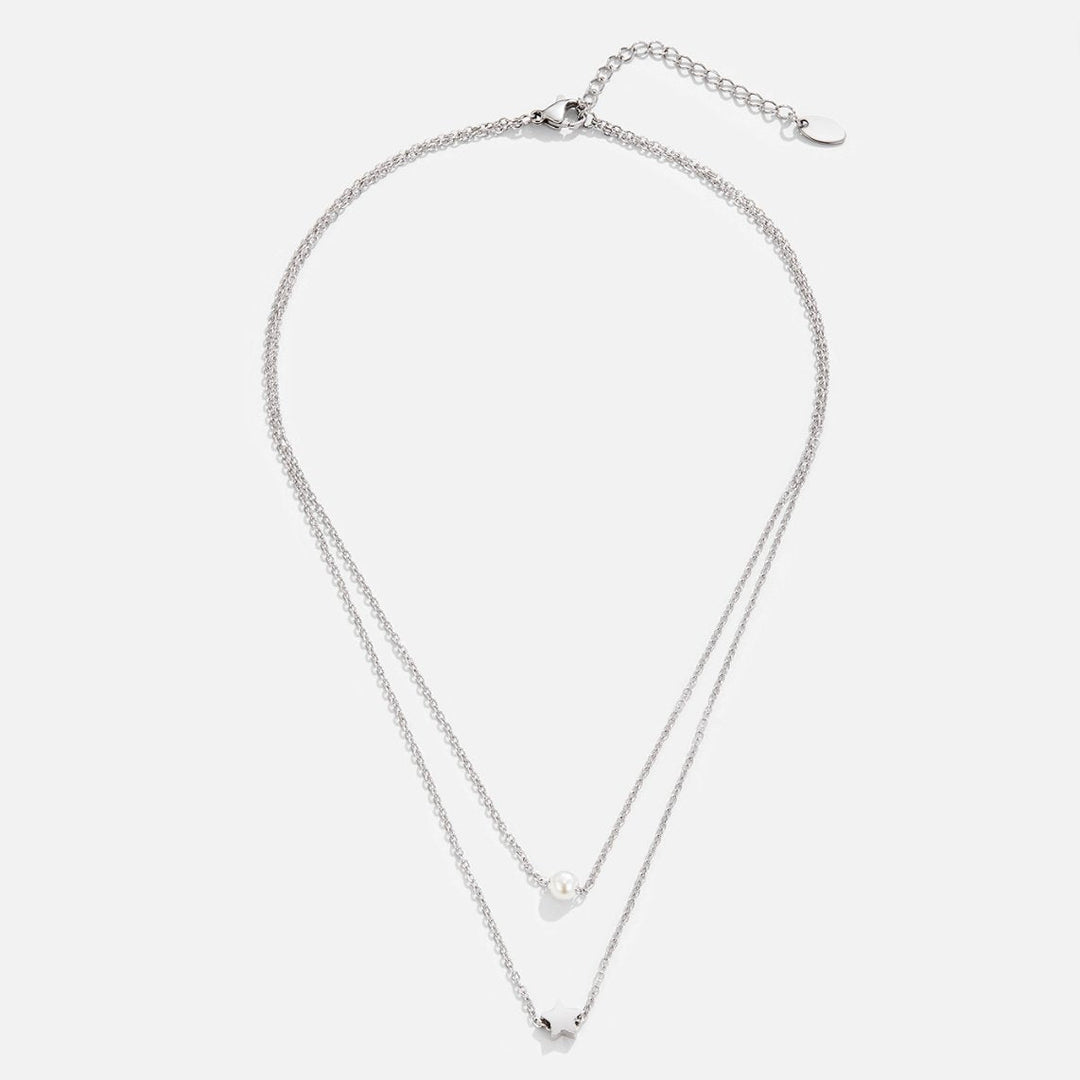 Collier Superposé en Argent avec Étoile et Perle