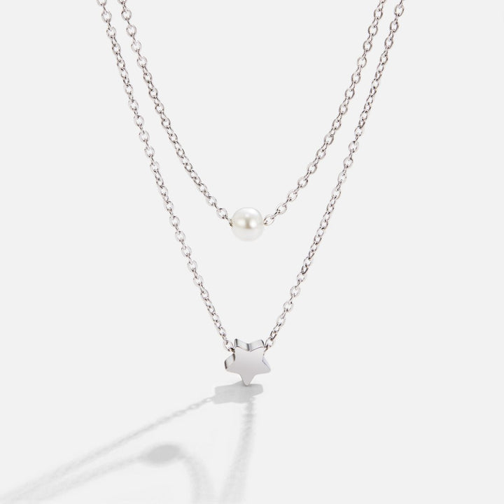 Collier Superposé en Argent avec Étoile et Perle