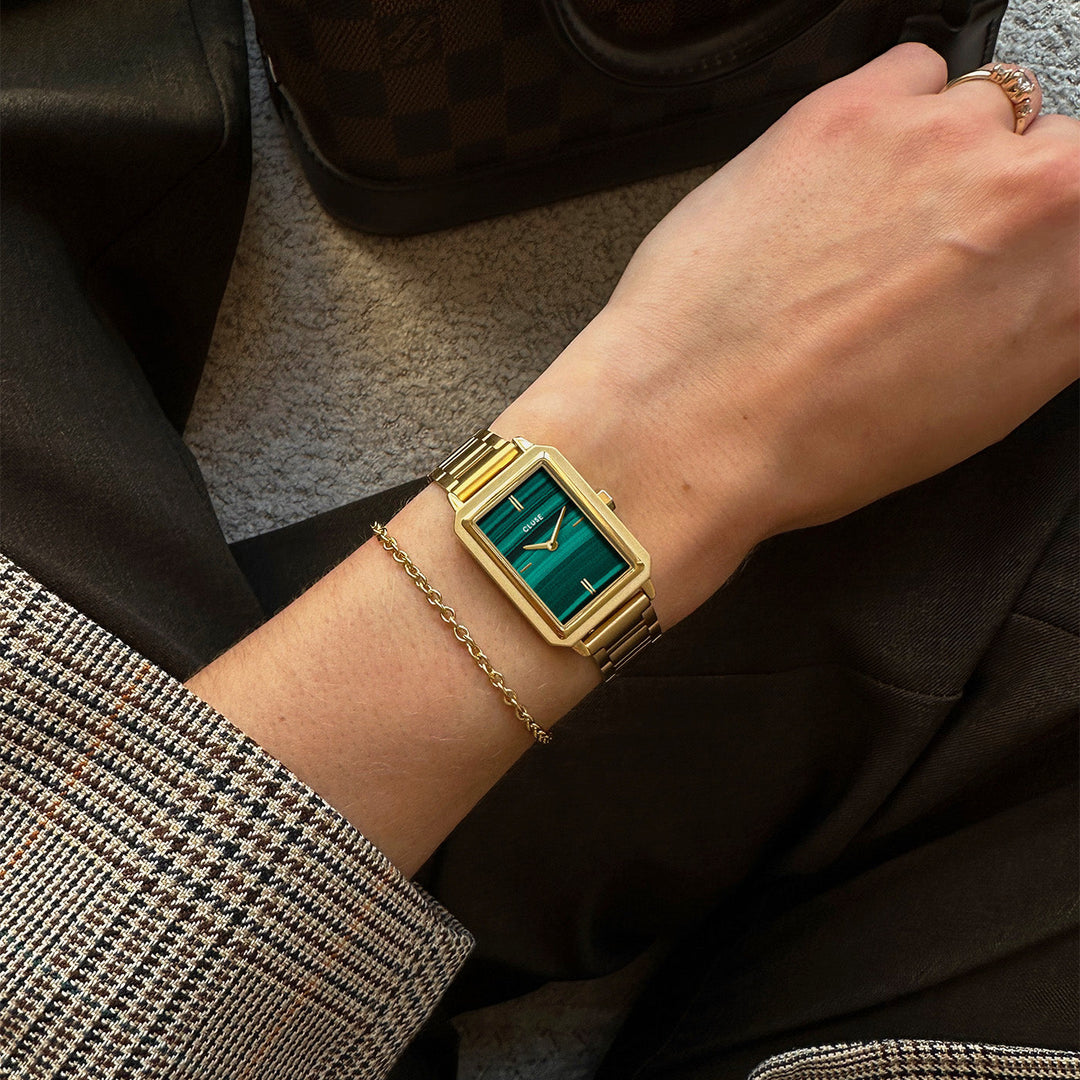 Montre Fluette Acier, Couleur Verte, Or